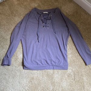 Soft purple sweater w/ criss-cross ties